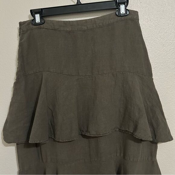 Zara green linen blend ruffle tiered midi skirt women’s size small - Picture 8 of 10